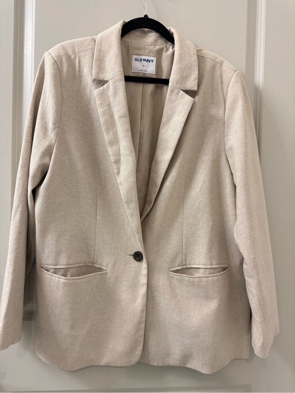 Old Navy Blazer Women’s Sz XL Light Beige Linen Blend One Button Career Office